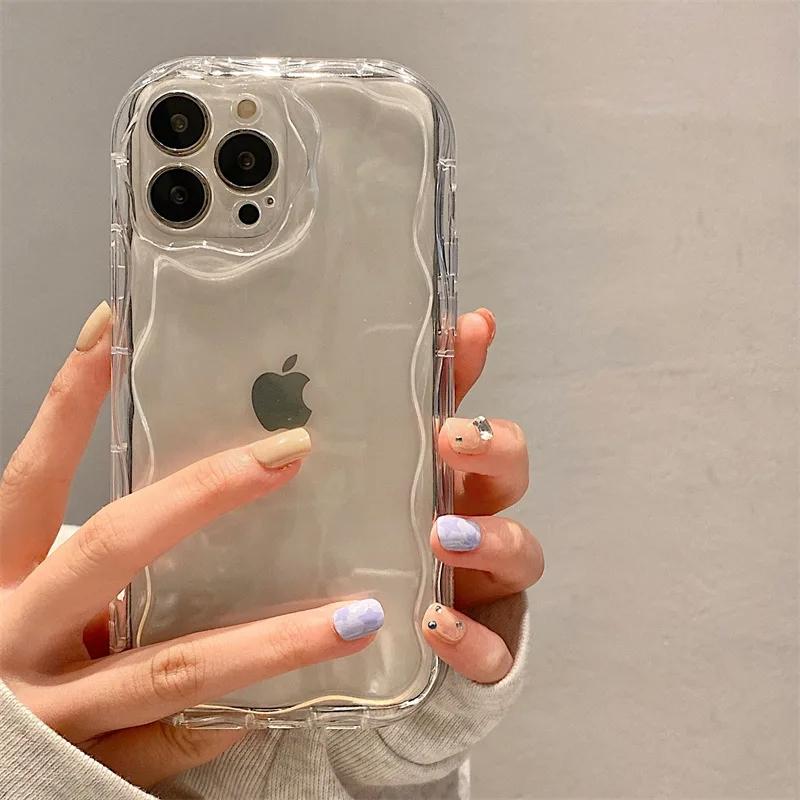 Fashion Wave Pattern Solid Color Cream Case For iPhone 15 Pro Max 14 Plus 13 12 11 Pro X XR Xs Max 7 8 SE 2022 Soft Clear TPU Phone Case