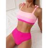 Sexy Tie Shoulder High Waist Bikinis Sets Two Pieces Pink Swimsuit Women Padded Swimwear Bandeau Brazilian Biquini Beach Wear