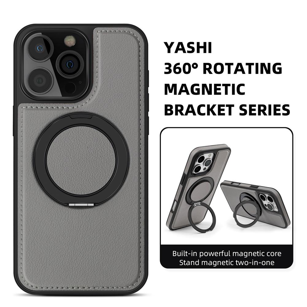 KEYSION Роскошный чехол из искусственной кожи MagSafe для iPhone 16 Pro Max 15 Pro с вращающимся на 360 ° магнитным кольцом-подставкой, противоударный чехол для телефона