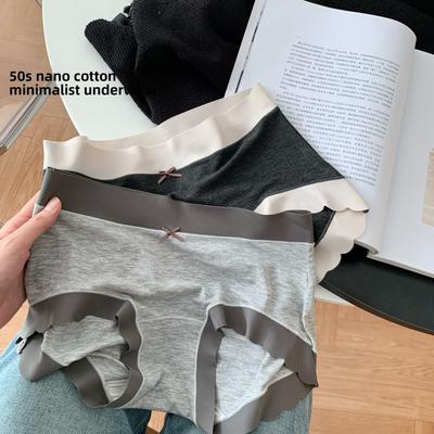 Женские весенне-осенние простые трусы-слипы с контрастной расцветкой, антибактериальные, с удлиненной ластовицей и высокой талией