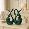Modern Elite Swan Pair Ceramic Art Figurine | Beautiful Home Decor- 2 Piece, Dark Green, Medium