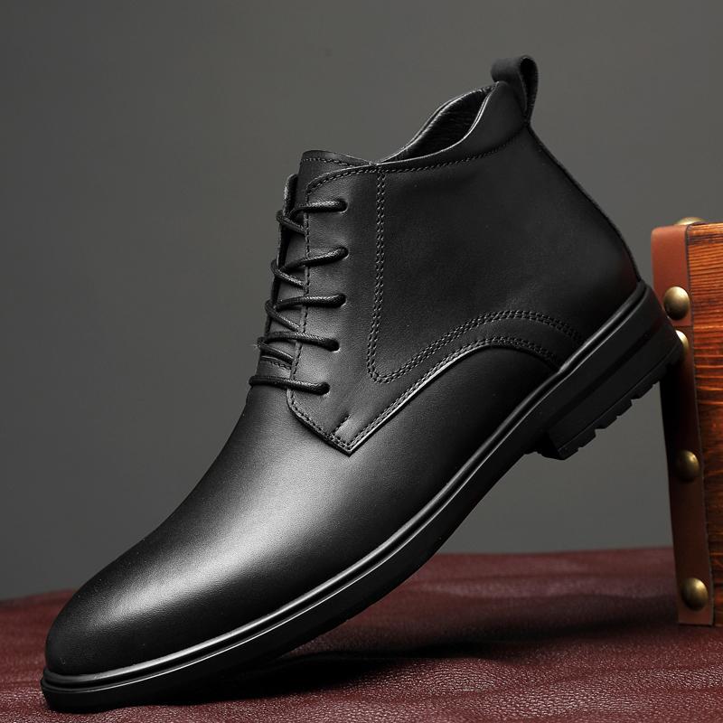 Genuine Leather Mens Boots Casual Business Oxford Shoes Male Adult Fall Winter Fashion Warm Outdoor Snow Shoes Dress Basic Boots