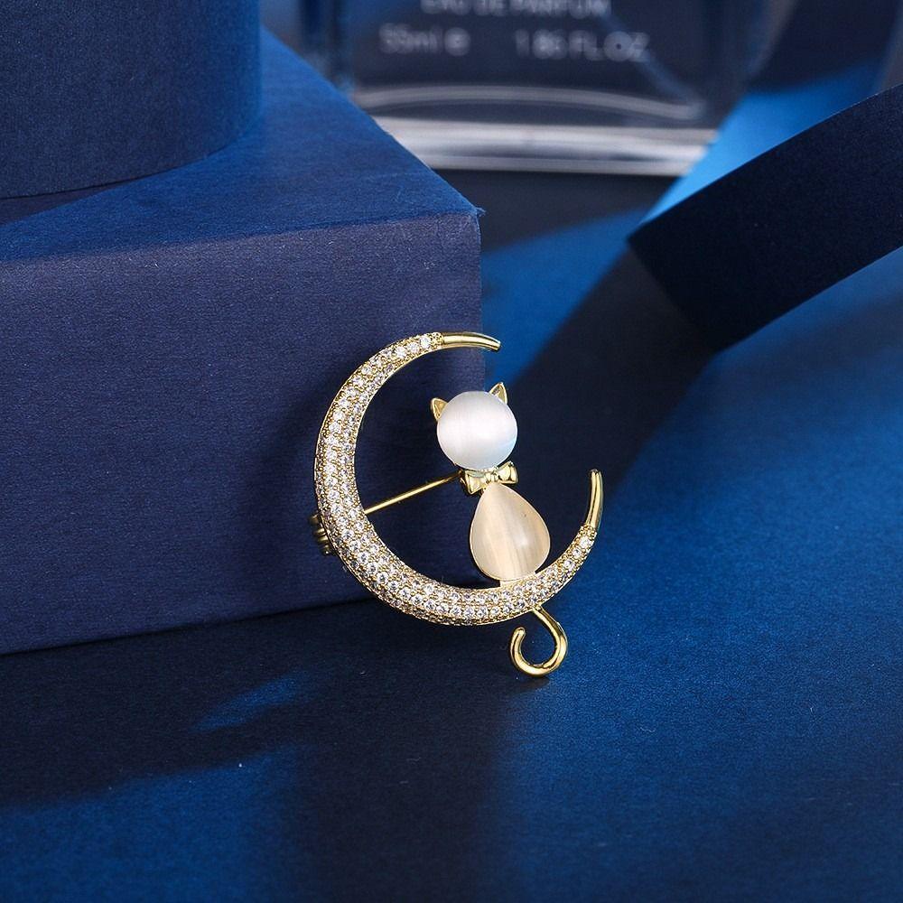 Праздничные украшения Аксессуары для одежды Стразы Корсажная брошь Брошь на лацкан Значки Лунная кошка Брошь Женская брошь