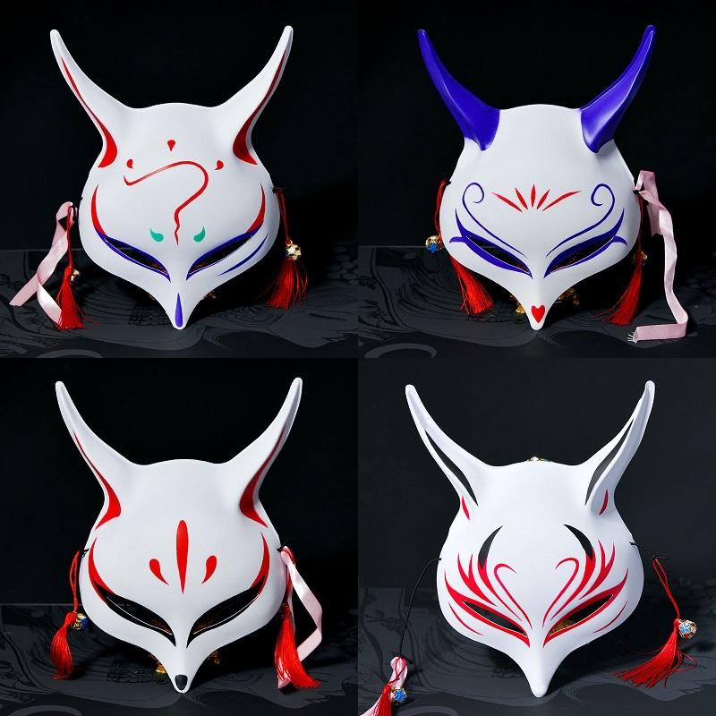 Hand-painted Japanese and Wind Halloween Fox Children's Mask Female Half-face Masquerade Anime Cat Face Fox Demon Mask
