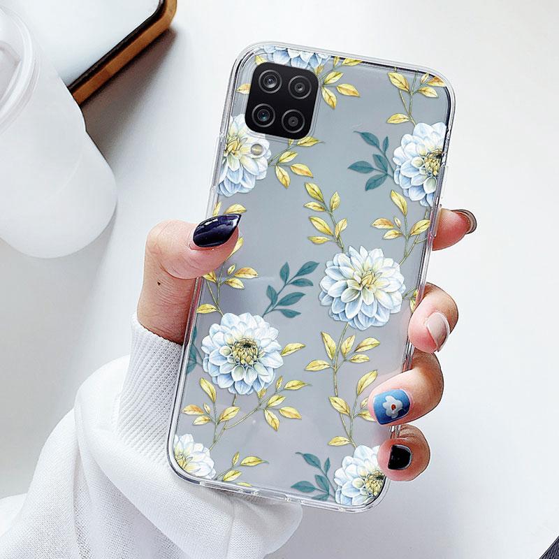 Чехол для телефона Samsung A12 M12 F12 Цветочный силиконовый чехол для Samsung Galaxy A12 5G Fundas Coque Прозрачный мягкий Capas Цветок ТПУ