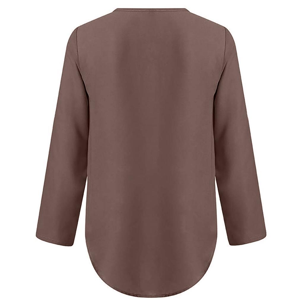 Women's Fashion Commuting Zipper V-Neck Rollable Sleeve Casual Solid Tops Blouse Loose T-Shirt