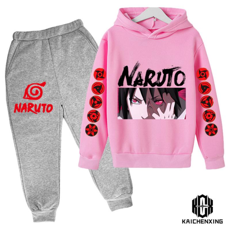 Спортивный костюм «Наруто» в стиле аниме, детские толстовки с капюшоном, комплект одежды для мальчиков, одежда для маленьких девочек, повседневные свитера с капюшоном «Какаши» + брюки, 2 шт.