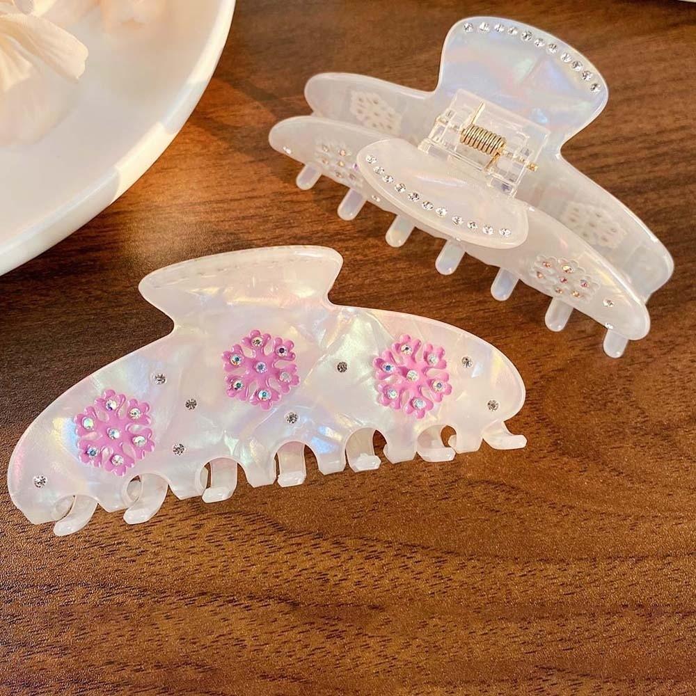 Rhinestone Snowflake Shark Clip Contrast Color Acrylic Hair Claw Iridescent Hair Claw  Daily