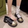 Round Head French Mary Jane Small Leather Shoes Women's 2025 Summer New One-button Retro Thick Heel High Heel Platform Single Shoes