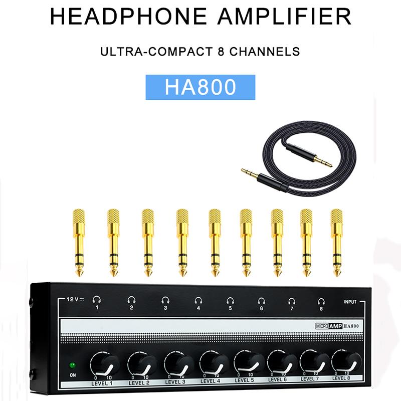 8 Channels Headphone Amplifier Mini Amplifier with Stereo/Mono Switch Professional Ultra-Compact HiFi Stereo Audio Amplifier