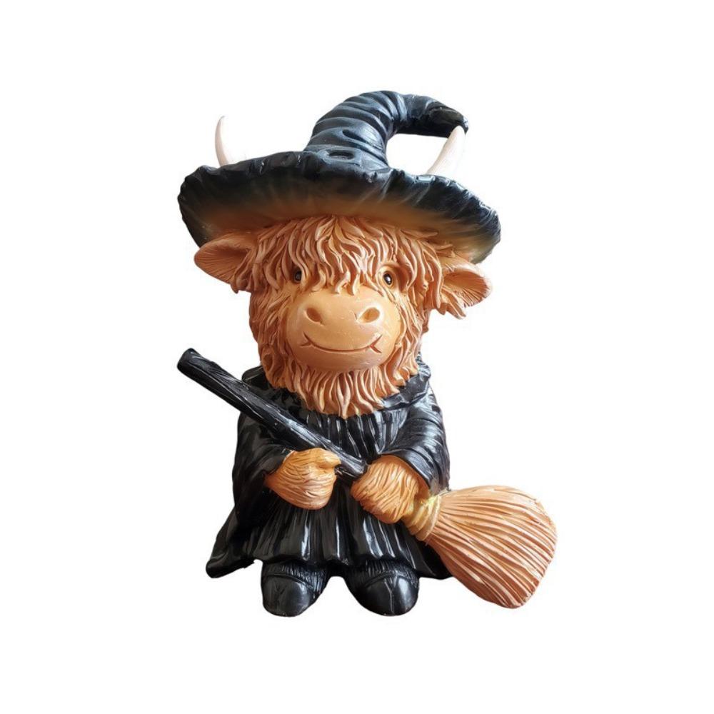 Halloween Tabletop Ornament Resin Christmas Highland Cow Statue Funny Decorative Cow Figurine Cute Animal Sculpture Party