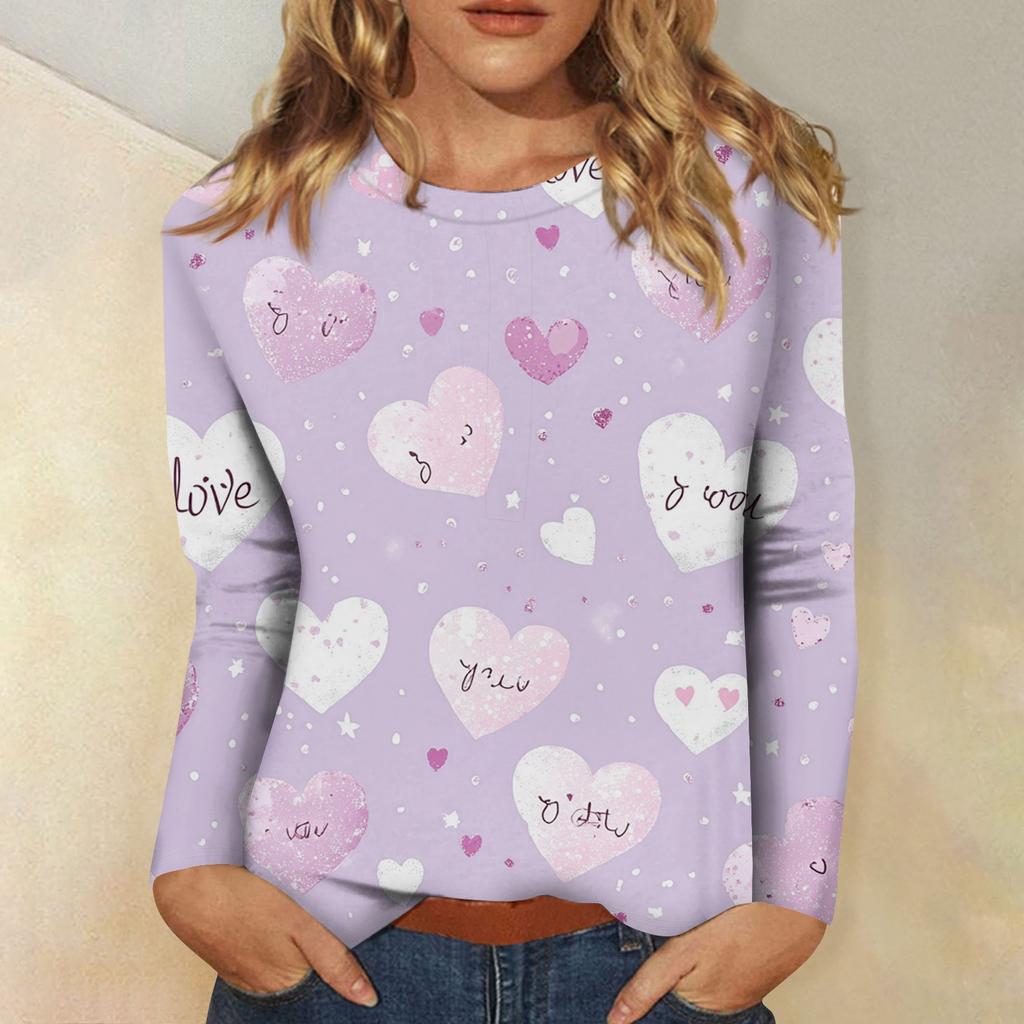 Женская повседневная мода сексуальный удобный День святого Валентина принтованный круглый вырез длинный рукав топ