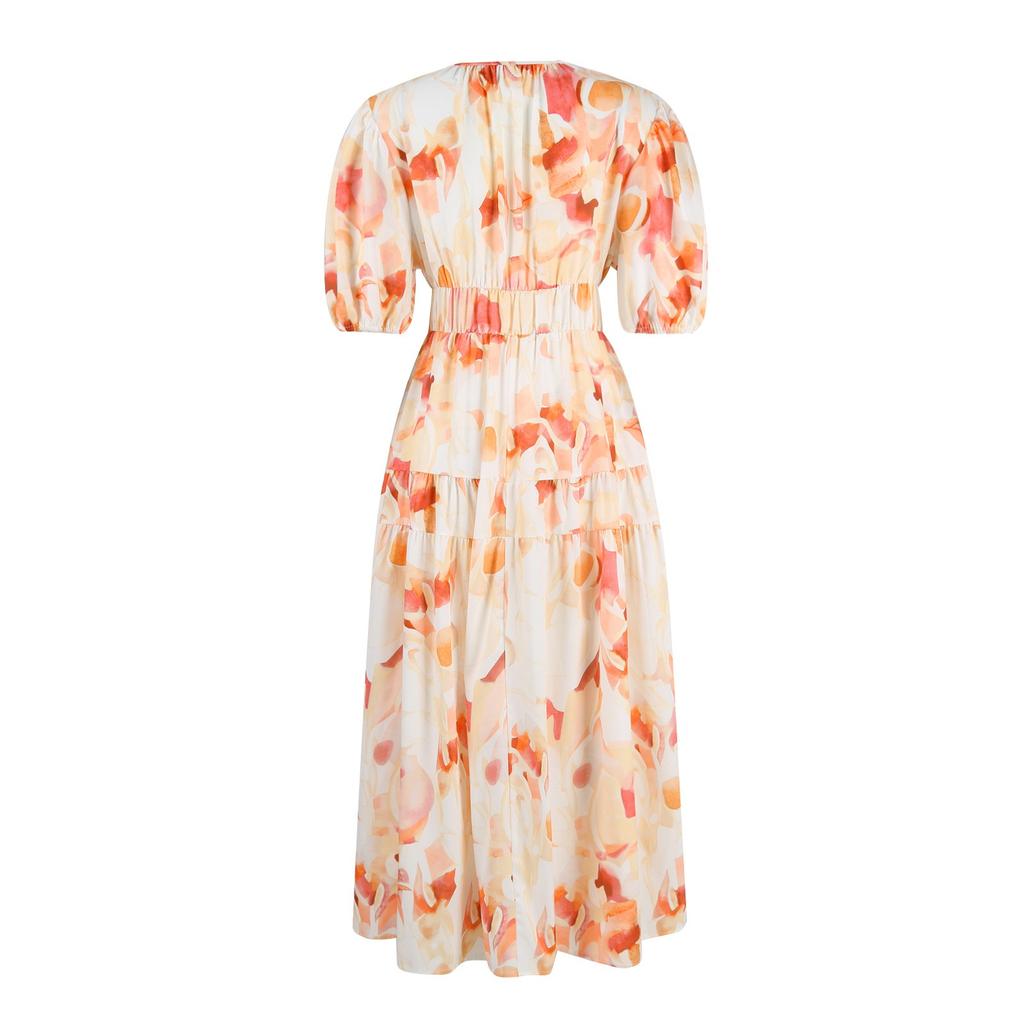 Women's Bohemian Floral Midi Smocked Beach Loose Casual Dress