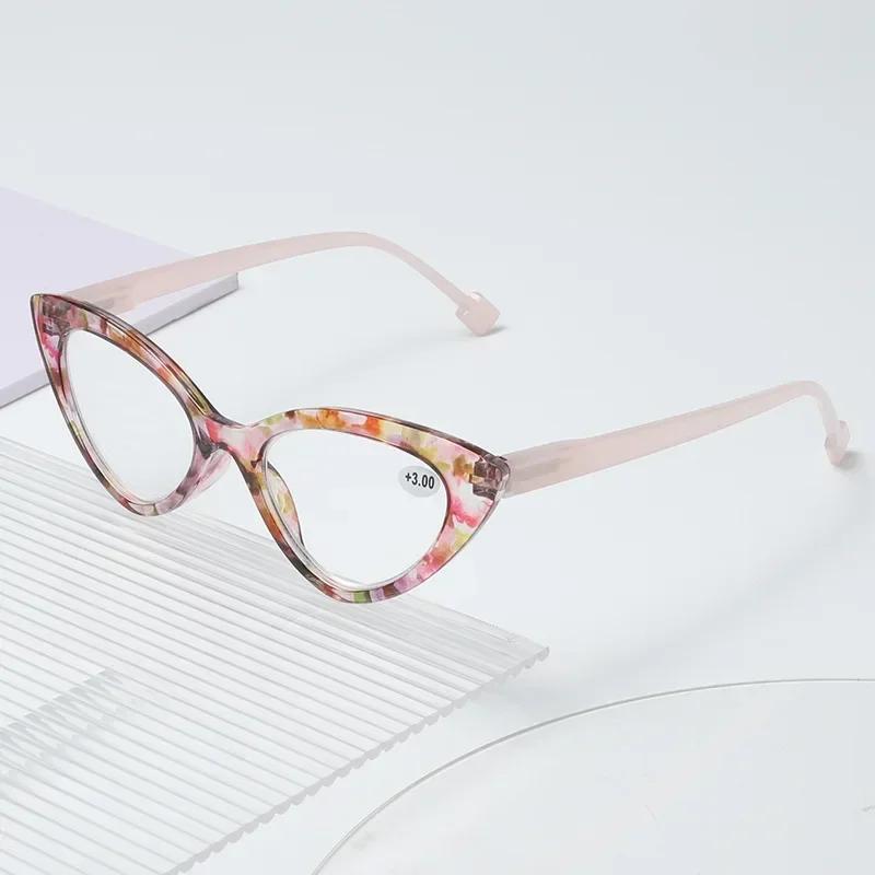 Cat Eye Hyperopia Eyeglasses Anti Blue Light Reading Glasses for Women Men Trendy Colorful Floral Frame Presbyopia Glasses