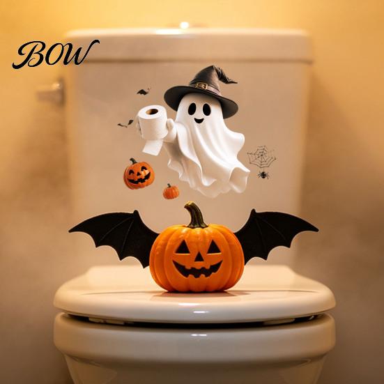 Waterproof Halloween Wall Stickers Toilet Sticker, Ghost And Skeleton Print Decals, PVC Easy Bathroom Decals Peel Stick Spooky Stickers, for