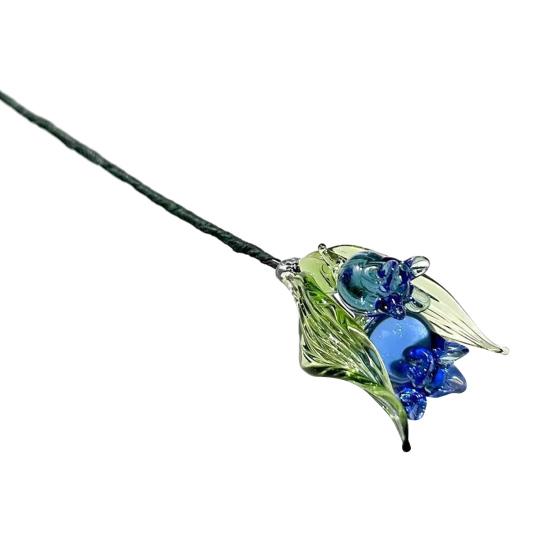 Hand-Blown Glass Flower Decoration with Wire Stem Handmade Colored Glaze Floral Figurine Home Living Room Office Table Flower Vase Ornament