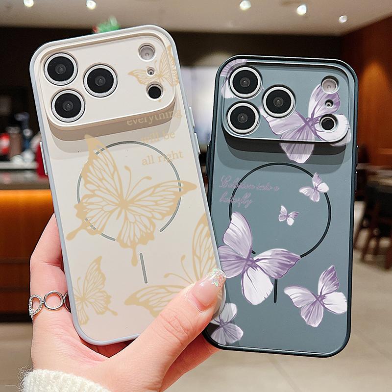 Чехол с узором из бабочек и бантов Для iPhone 17 Pro Max Чехол iPhone 16 15 14 13 Pro Max Магнитный Для Magsafe Гибридный Тонкий Матовый Чехол