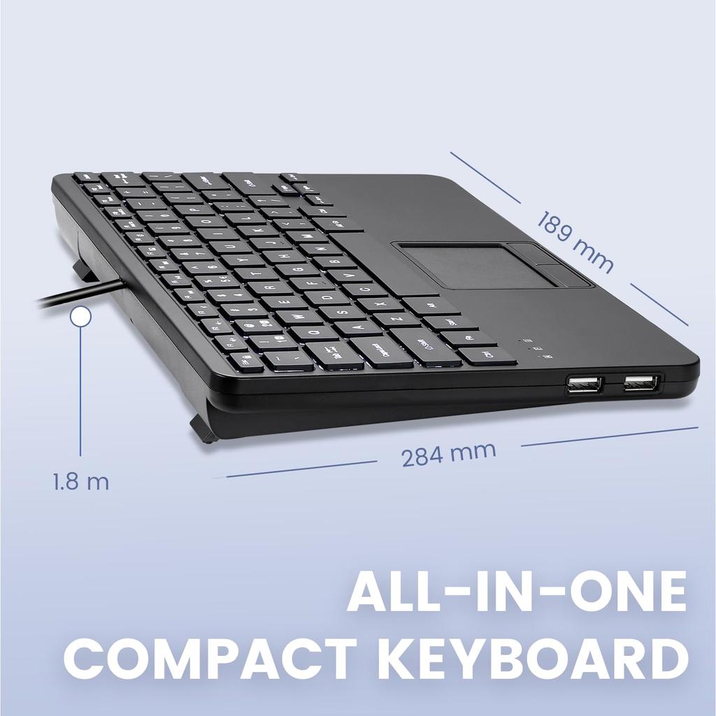 Perixx Keyboard with Touchpad Wired Mini USB Backlit 2USB Hub English Layout PERIBOARD-425