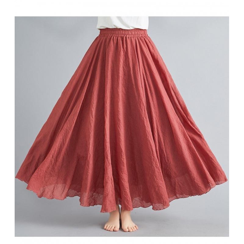 Юбка Mori Girl Artistic Plus Size из хлопка и льна, свободная талия, льняная юбка А-силуэта, длинная однотонная юбка в этническом стиле, большая юбка-свитер