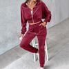 2 Pcs/Set Women Coat Pants Set Turn-down Collar Long Sleeve Stretchy Hem Golden Velvet Jacket High Waist Ankle-banded Trousers Sport Fitness Tracksuit