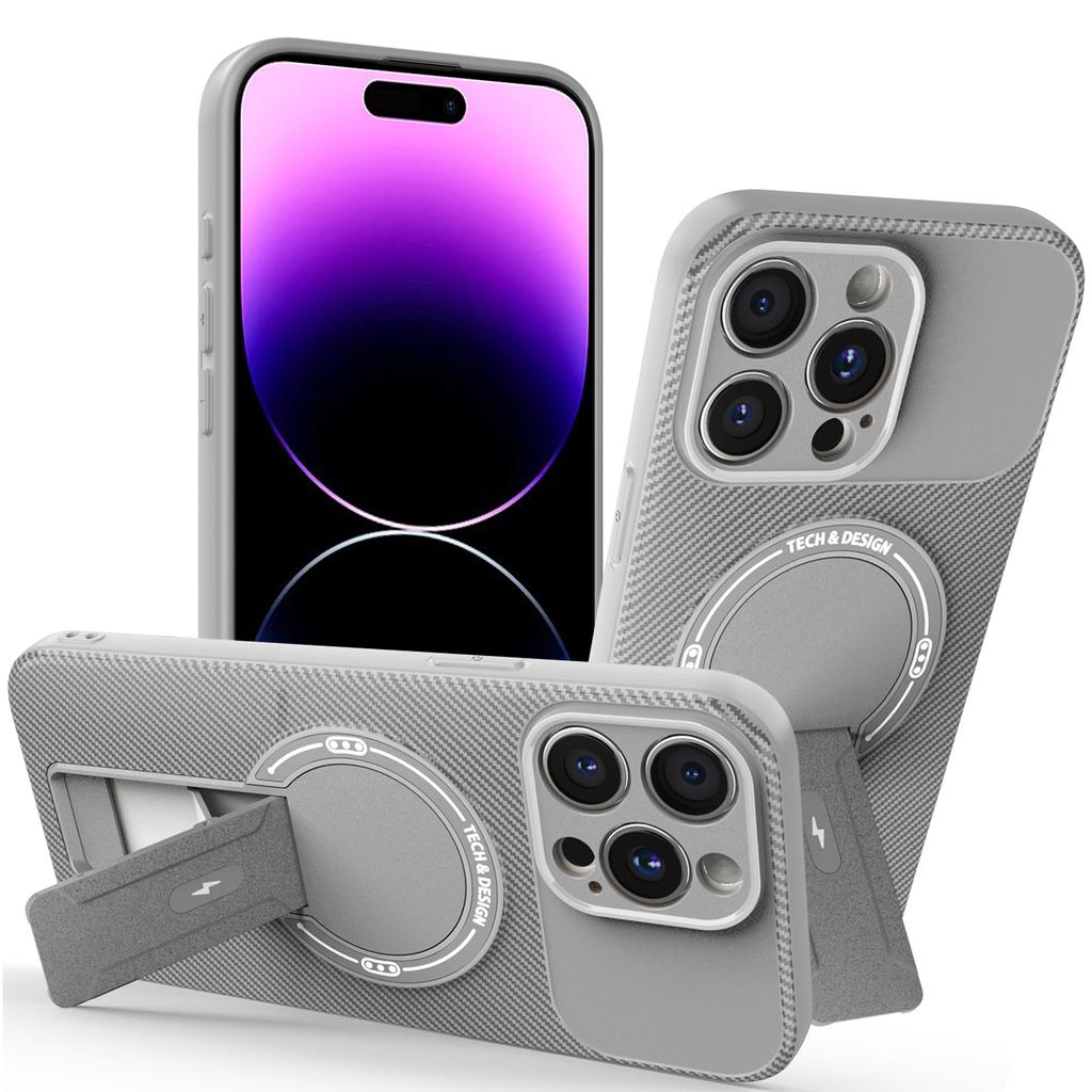 For iPhone 14 Pro Case with Kickstand Carbon Fiber Texture PC+TPU Phone Cover