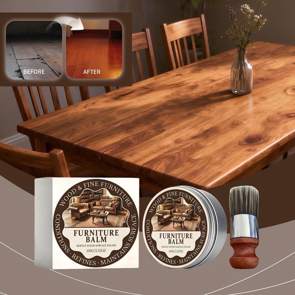 Бальзам для мебели Дерево и Fine Furniture Conditioning Balm 100 г Мягкий полироль для очистки, восстановления и ухода за деревянными поверхностями с кисточкой-аппликатором
