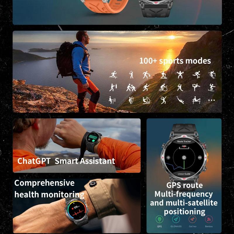 2026 Новые Военные Спортивные Умные Часы с GPS, Встроенный GPS-Компас, Водонепроницаемость 10 ATM, 1,56-дюймовый AMOLED-Экран, Возможность Звонков по Bluetooth, Умные Часы для Мужчин