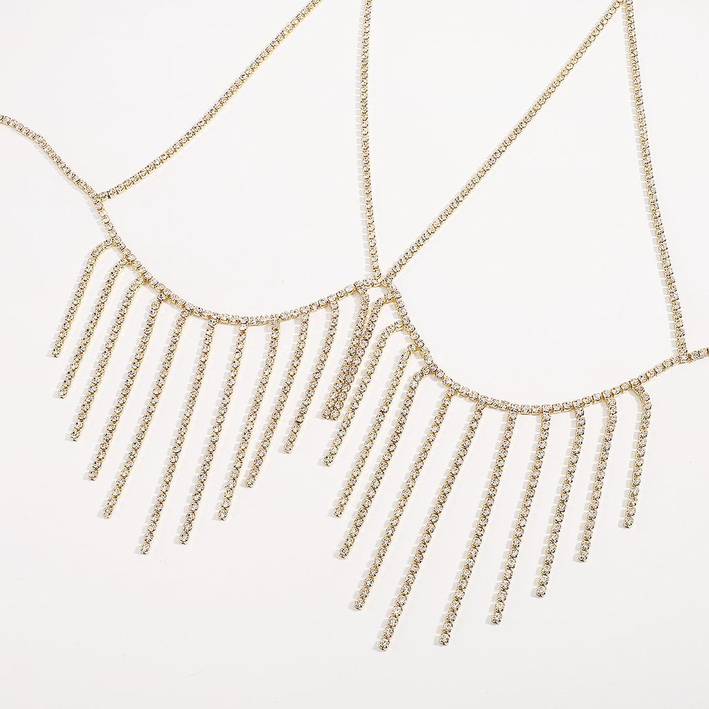 Exaggerated Beach Bikini Sexy Body Chain Fashionable Metal Tassel Diamond Temperament Chest Chain