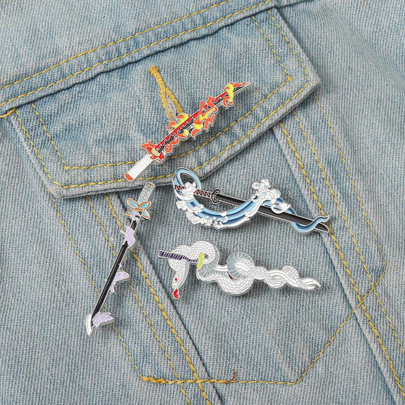 Metal Demon Slayer Pins Kimetsu No Yaiba Katana Badge Shinobu Brooches Tanjirou Sword Enamel Backpack Pin Anime Accessories Gift