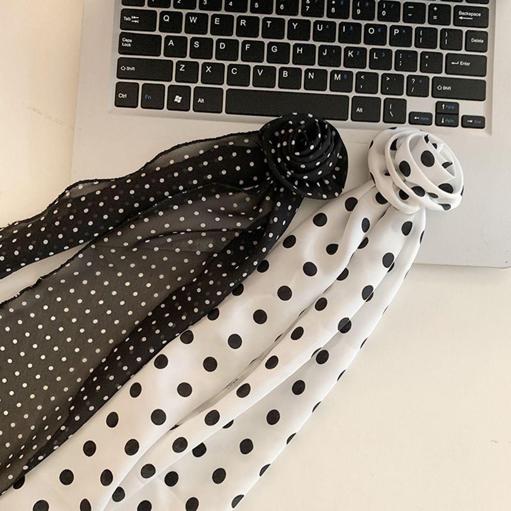 Wrap Polka Dot Scarves Bow Ties Collar Flower Decoration All-match Long Silk Scarf Female