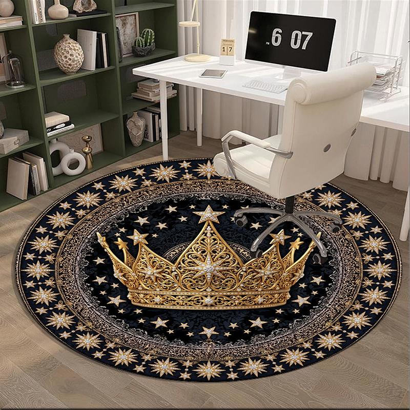 Royal Crown Stars round carpet Chair cushion Round Entryway Rug, Soft Round Rugs for Living Room, Bedroom, Circle Carpet decor gifts