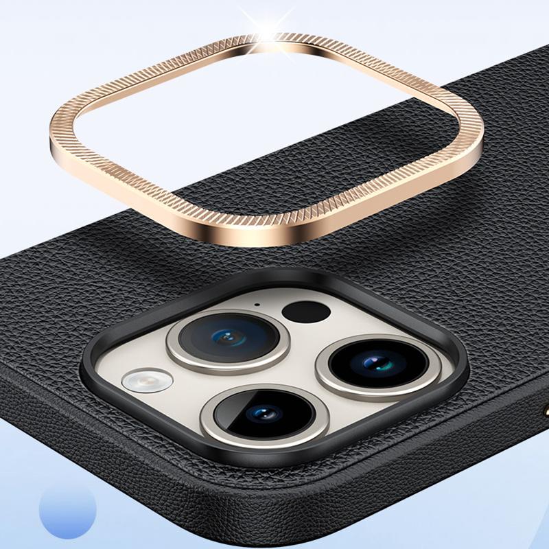 For iPhone 14 Pro Max Cover PU Leather+TPU Shockproof Phone Case with Metal Lens Frame