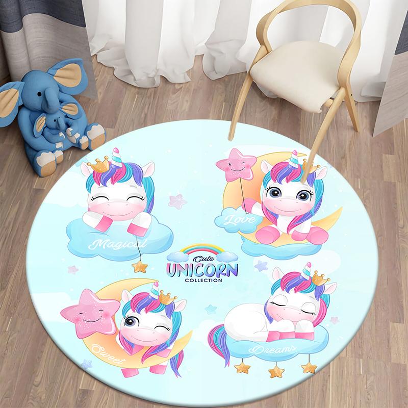 Детские коврики с единорогом для гостиной, детские коврики с животными, детские игровые круглые коврики в детскую комнату, домашний декор, напольные коврики