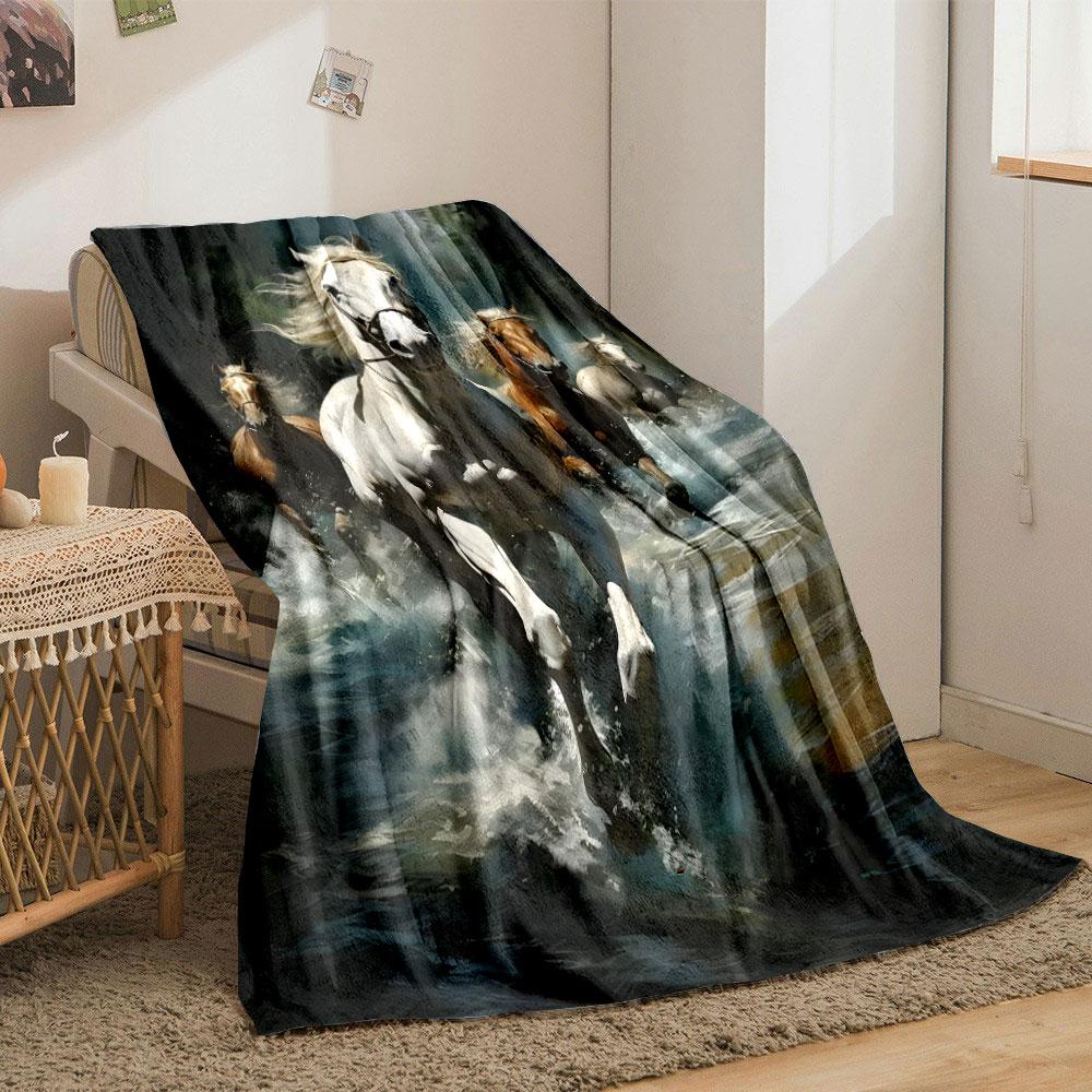 Galloping Horses Stream Throw Blanket bedroom Blanket for Livingroom Couch lunch break Soft throw for Friend's festival Gift