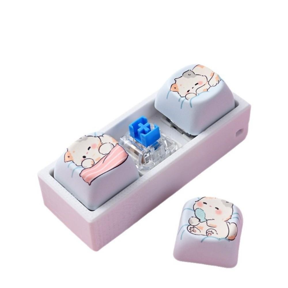 Cartoon Cat Keyboard Clicker Toy Keyring 3 Keys Button Keycap Keychain Pass Time