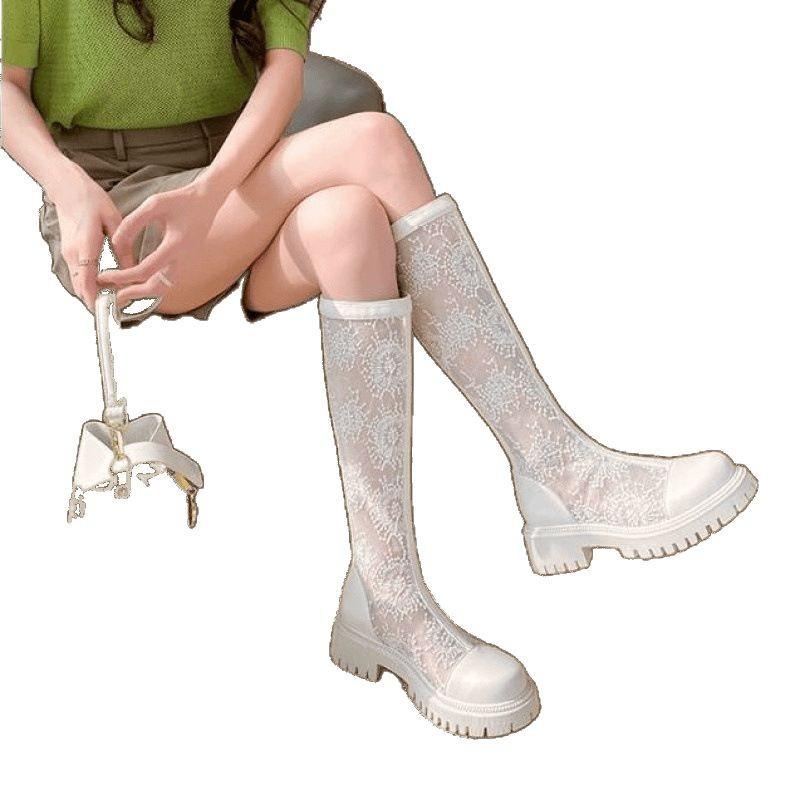 Женские летние сетчатые ботинки Мартин тонкие 2025 новые сетчатые дышащие белые на толстой подошве универсальные ботинки полые крутые ботинки