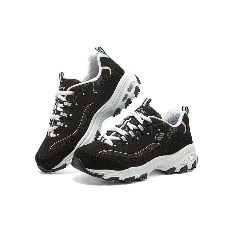 Skechers DLites Sparkling Rain Кожаные Модные Прочные Низкие Папины Кроссовки Женские Кроссовки Черно-Белые 149060-BKLB