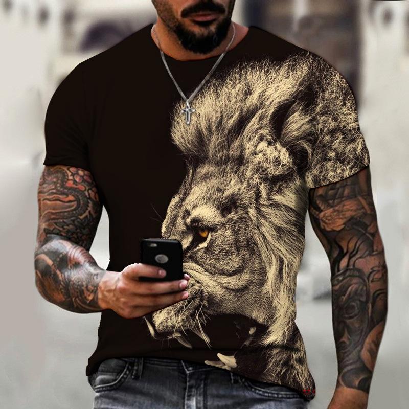 Мужская летняя футболка свободного кроя с круглым вырезом Animal Beast Lion King 3D Printing Oversize Breathable Top Street Personality