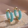 ZAKOL Gold Color-plated Turquoise Hoop Earrings for Women Girls Fashion Round Blue Beads Circle Earrings Huggies Zircon