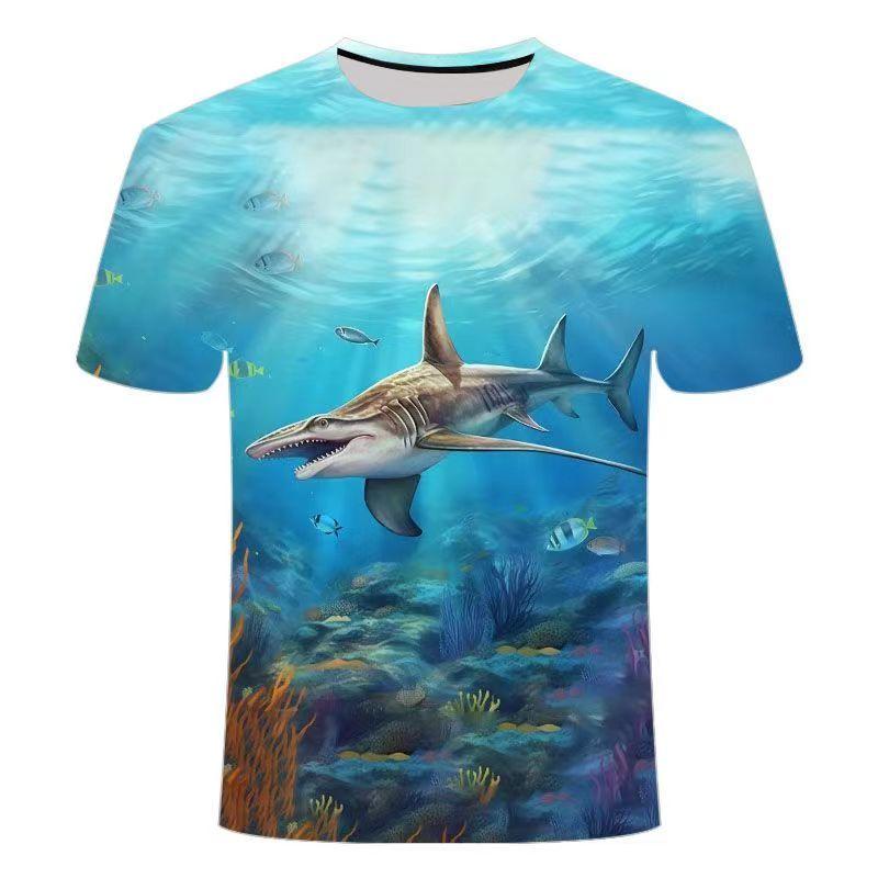 Летняя футболка унисекс с короткими рукавами и 3D-принтом, с круглым вырезом и рисунком подводного мира, модный топ больших размеров