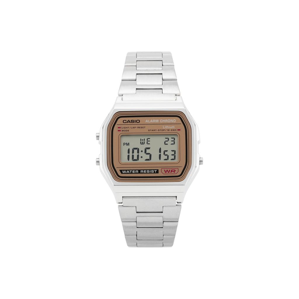 Casio ВИНТАЖНЫЕ Часы с кварцевым механизмом и стальным ремешком Унисекс Золотой циферблат A158WEA-9JF