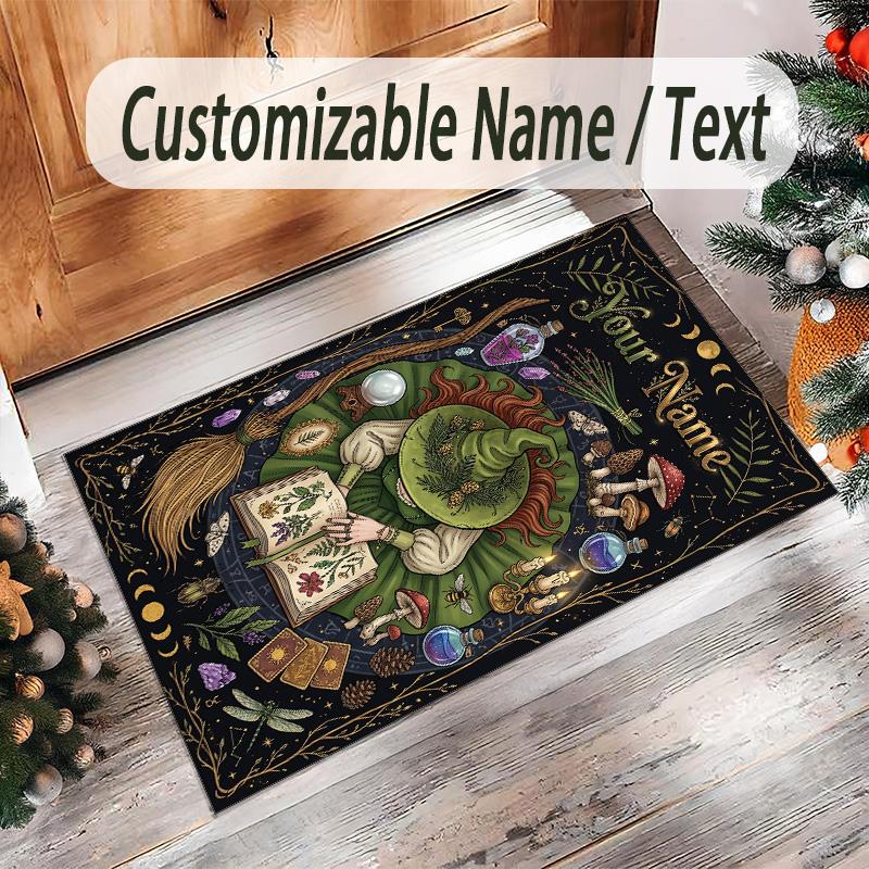Witchcraft Theme Crystal Velvet Rug Personalized Custom Name Text Soft Floor Mat Home Decor