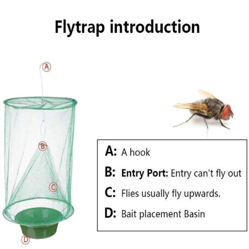 1PC Hanging Cages Garden Foldable With Bait Bowl Easy Use Catching Fly Trap Reusable Summer Outdoor Ranch Mesh Pest Control