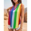 Летняя женская рубашка без рукавов, красочная полосатая блузка с v-образным вырезом