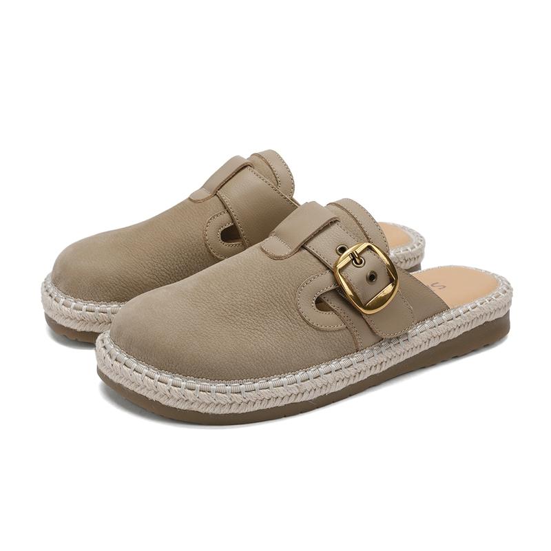 [Cowhide] Retro fisherman slippers, summer belt buckle, Haken slippers, casual vacation style women's shoes