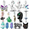 925 Silver Golden Leopard Charms Beads Colorfule Chameleon Rhino Lion Scarab Cat Dangle Fit Original Bracelet Jewelry