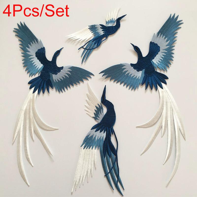 4 шт./компл. вышитый животный чонсам синий феникс своими руками вышитая нашивка аппликация в китайском стиле