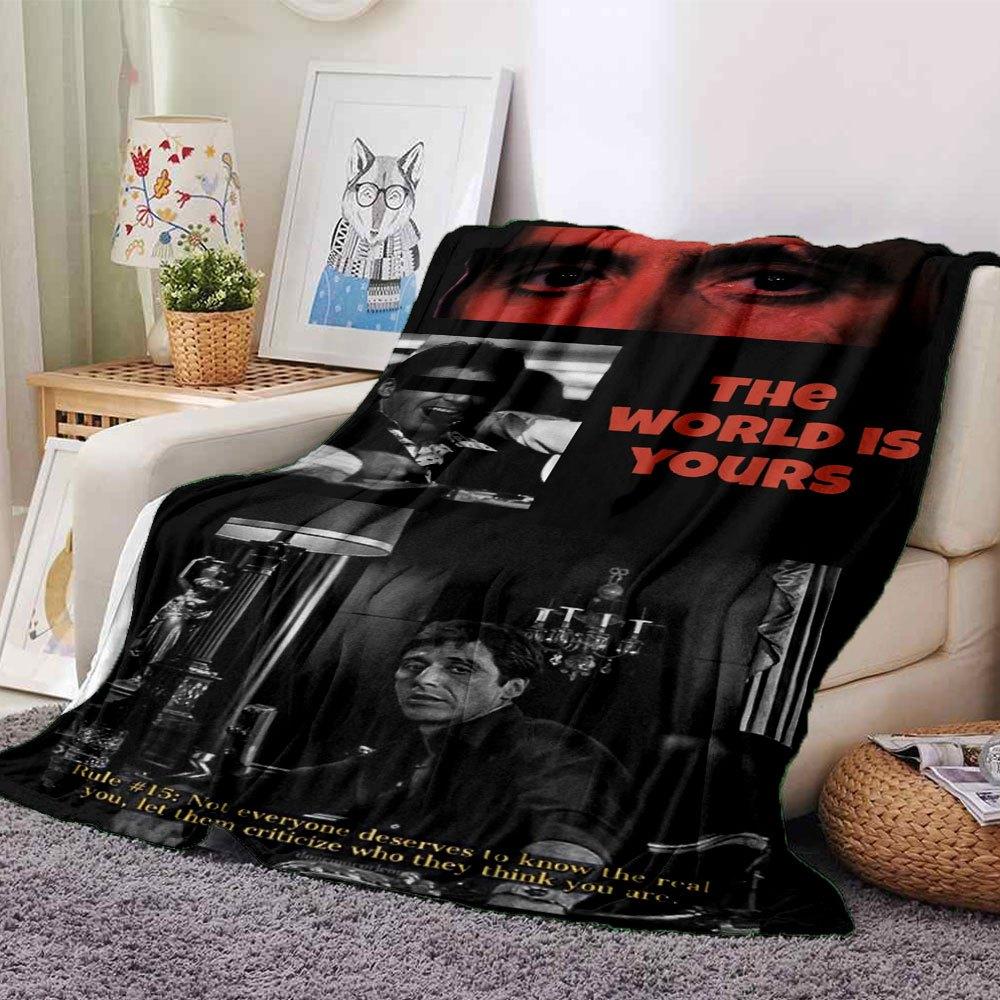 1pc Scarface-Inspired Flannel Blanket - Soft Cozy All-Season Throw for Bedroom, Sofa, Camping, Travel - Perfect Gift for Movie FansB96