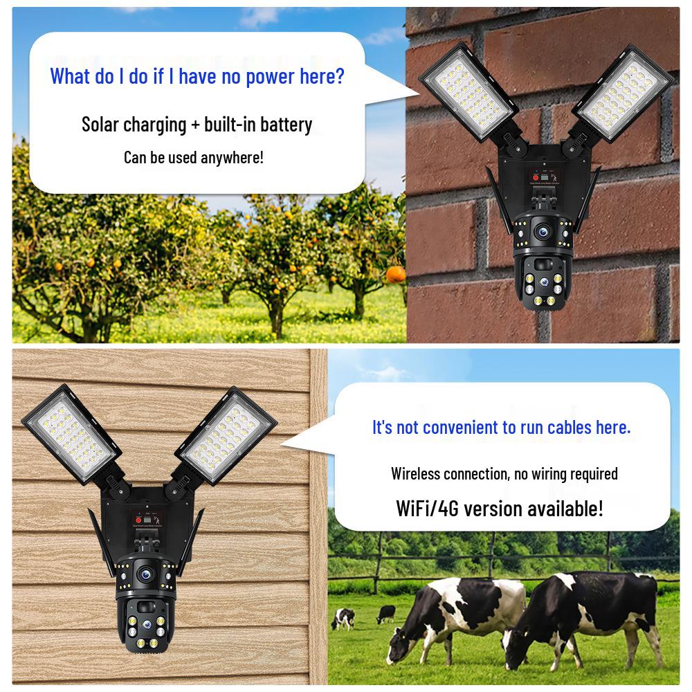 V380 Solar WiFi Street Light: 4G Dual Lens Night Vision, Waterproof Camera