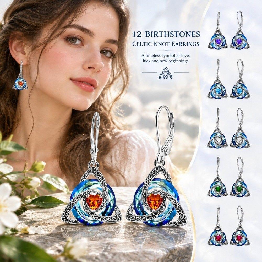 1 Pair Zircon Accent Celtic Knot Earrings Stainless Steel Birthstone Earrings Daily Wear